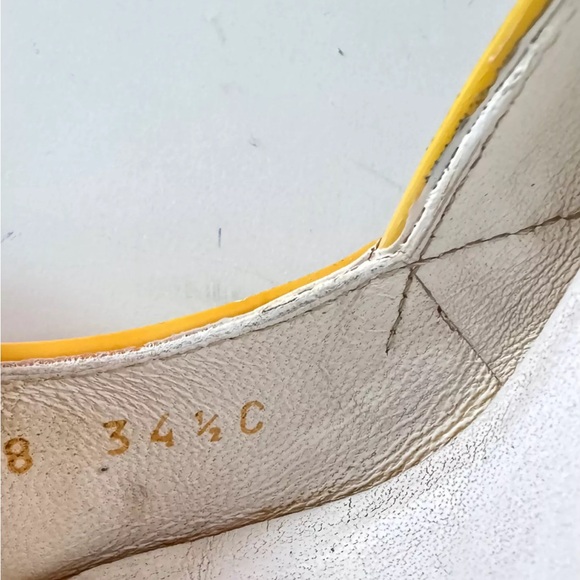 Gucci Auth 4.5 US 34.5 EU Yellow Patent Leather Peeptoe Cork Heels Shoes Runway - Picture 12 of 13